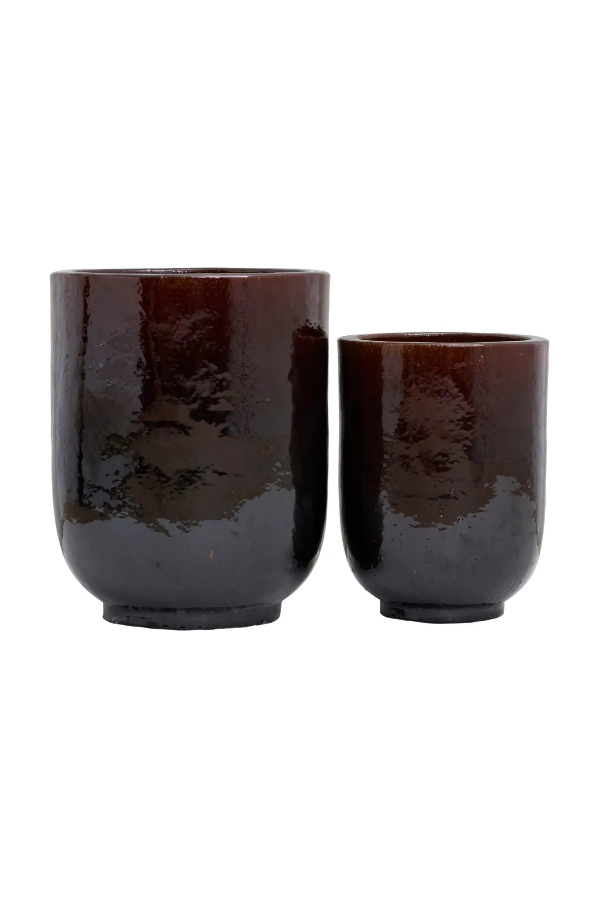 Set of Two Brown Glazed Planters.