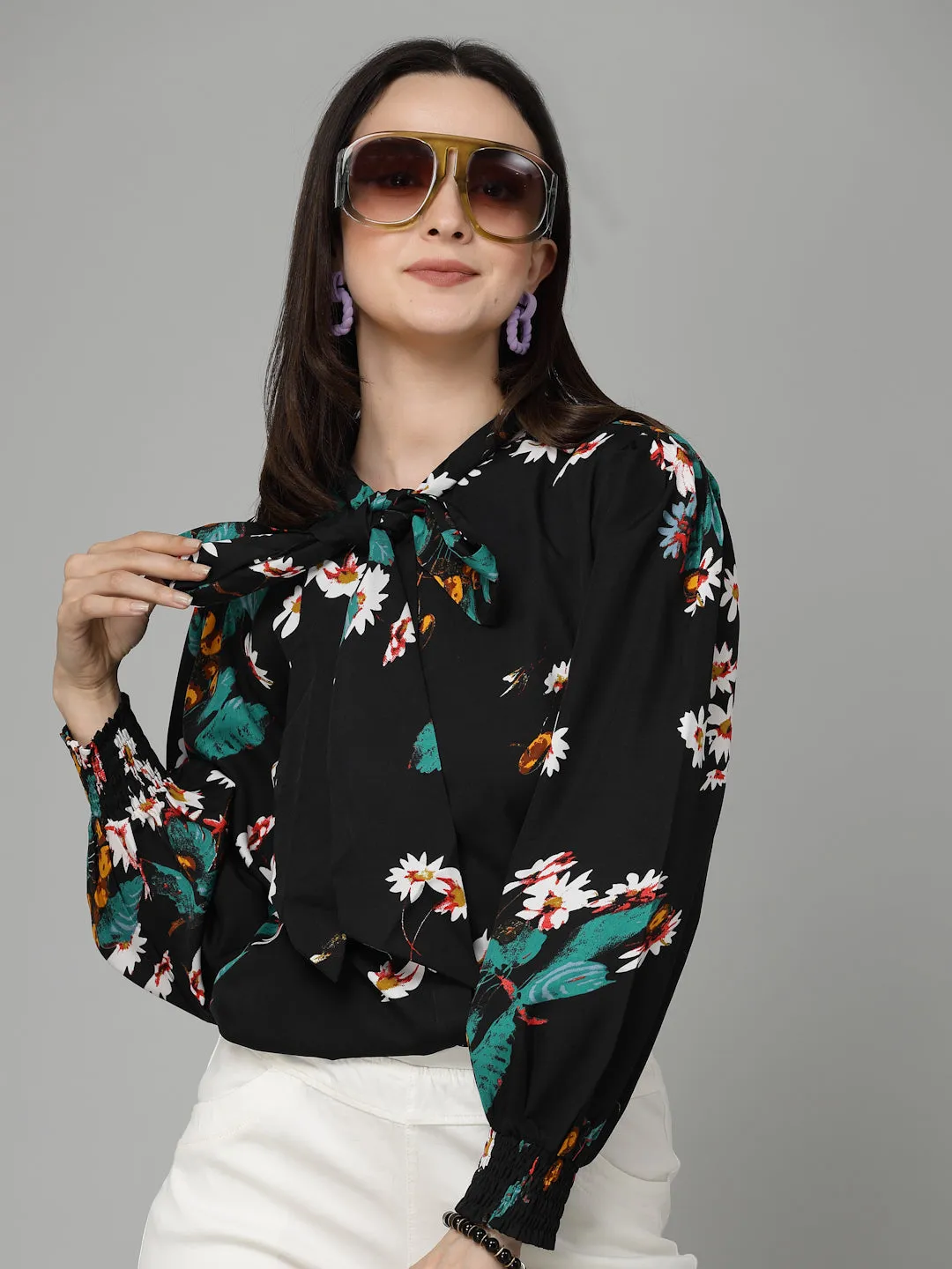 Style Quotient Black and Multi Floral Printed Polyester Smart Casual Shirt