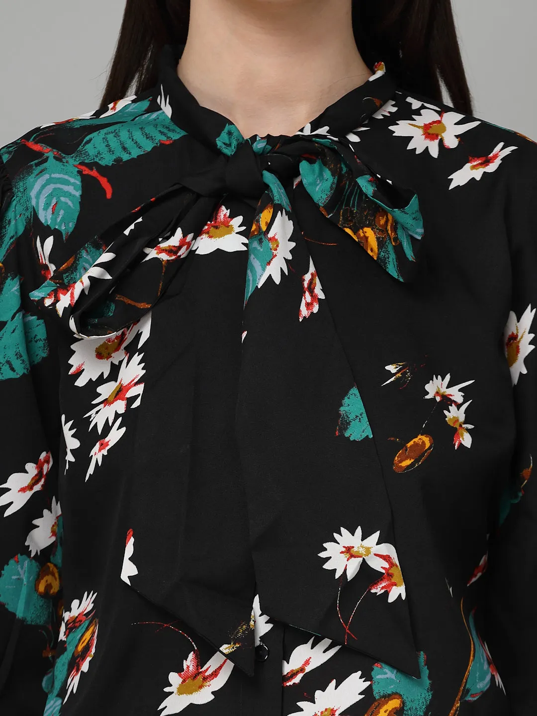 Style Quotient Black and Multi Floral Printed Polyester Smart Casual Shirt