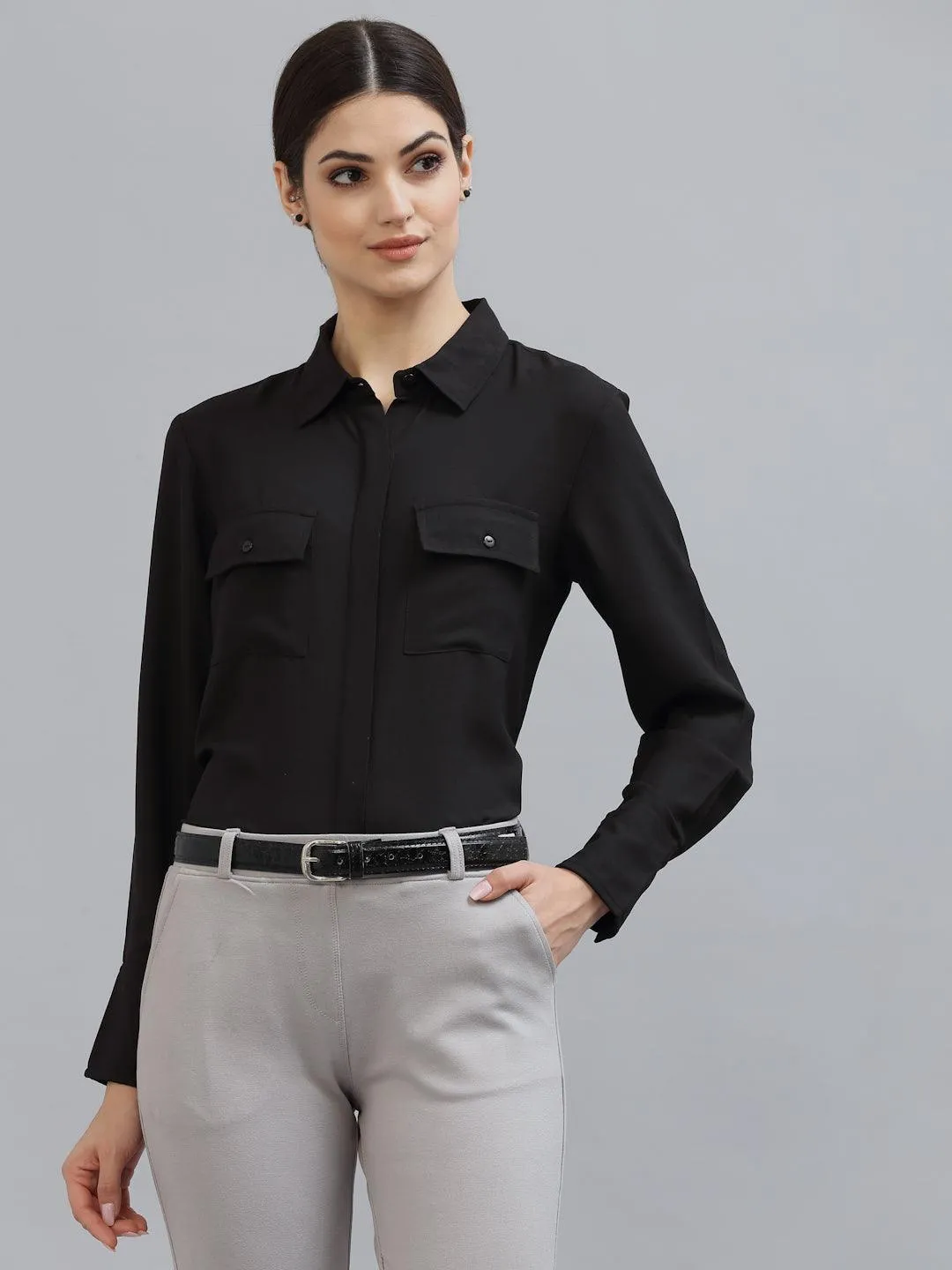 Style Quotient Women Black Formal Shirt