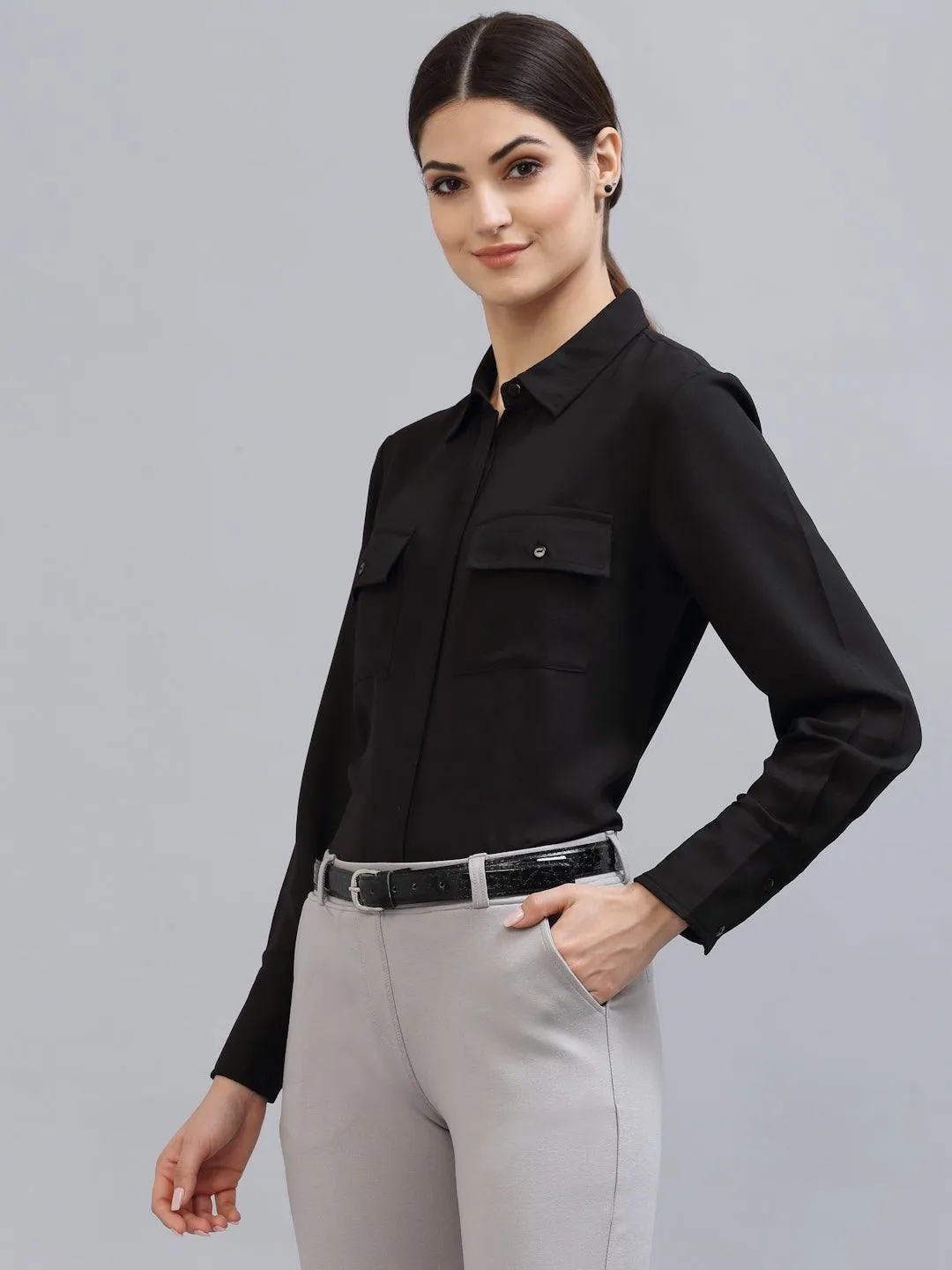 Style Quotient Women Black Formal Shirt