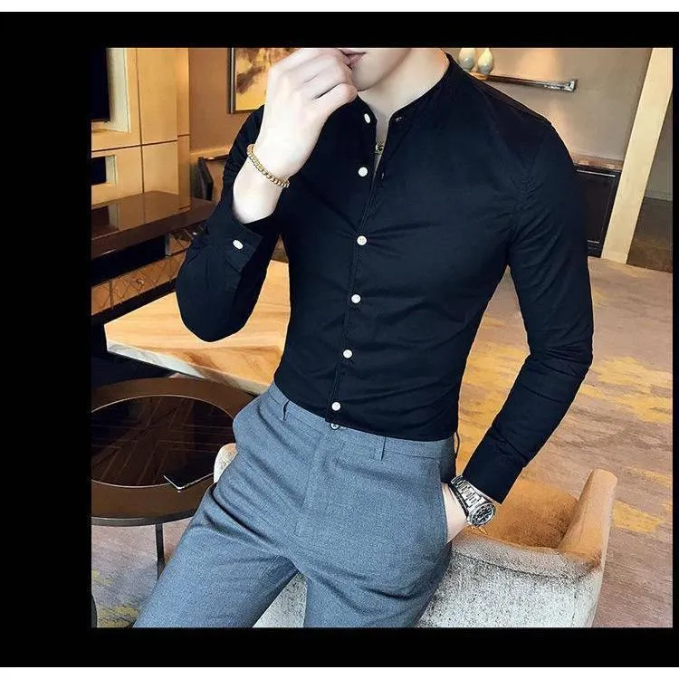 Stylish Fashionable Black Solid Cotton Button-Up Shirt For Men