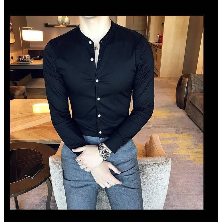 Stylish Fashionable Black Solid Cotton Button-Up Shirt For Men