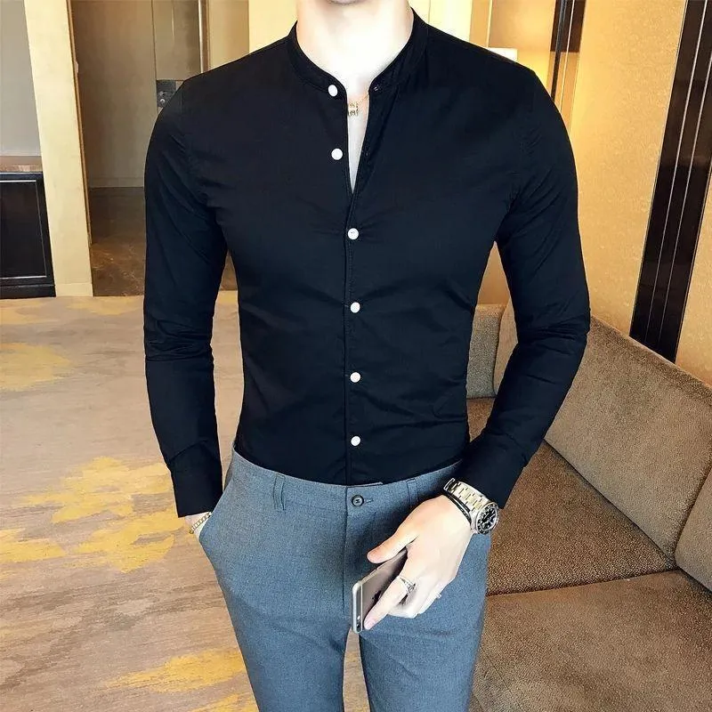 Stylish Fashionable Black Solid Cotton Button-Up Shirt For Men