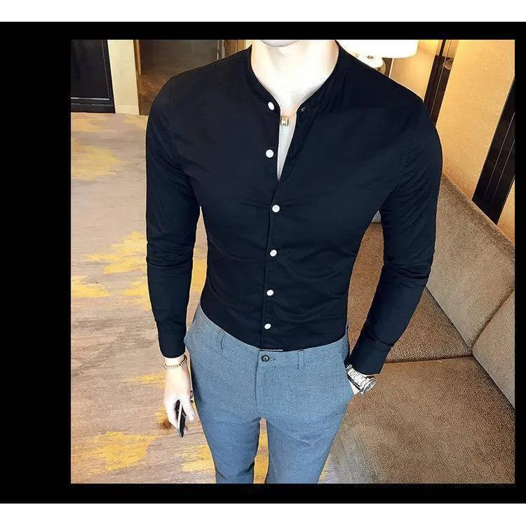 Stylish Fashionable Black Solid Cotton Button-Up Shirt For Men