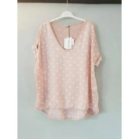 Talia Benson Rose Spot Linen T Shirt